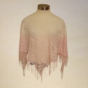 Ombre Crochet Tassel Poncho Papillon Blanc One Size Pink Purple Cream